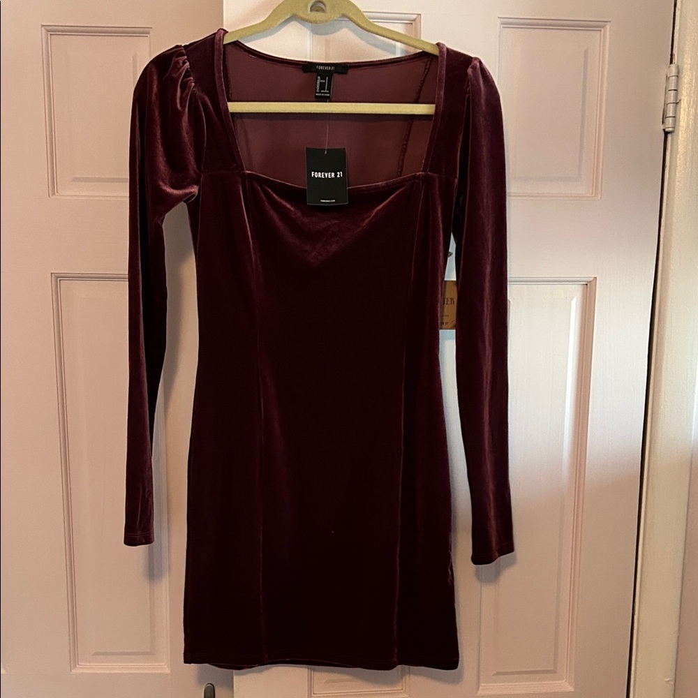 Forever 21 Deep Red Velvet Long Sleeve Dress